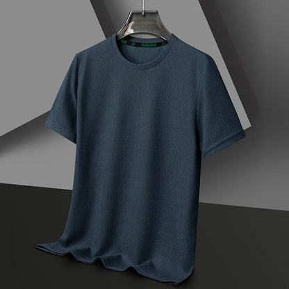 Men’s Summer Casual Waffle O-Neck Short Sleeve T-Shirt – Breathable Solid Color Fashion Tee
