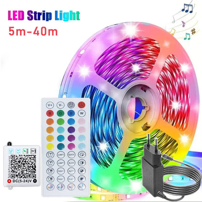 RGB LED Strip Lights with Music Sync – Flexible Lighting Ribbon for Room, Bedroom, and TV Backlight Decoration (10m/20m/30m)