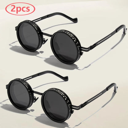 Adjustable Polarized Motorcycle Sunglasses – Round UV400 Punk-Style Eyewear for Men & Women, ND9 Light Dimming Sun Glasses