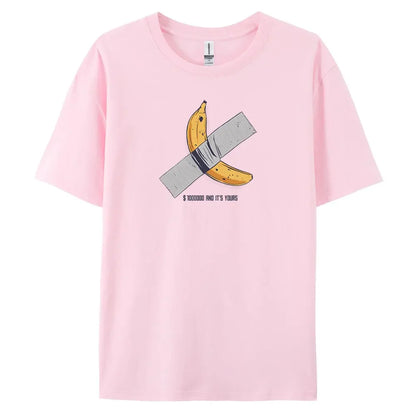 Men's Oversized Casual Banana Print T-Shirt – 100% Cotton Short Sleeve Fashion Tee