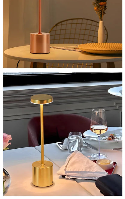 USB Rechargeable LED Night Lamp – Touch Control Table Light with 3 Color Modes, Metal Body, Ideal for Bedside, Hotel, Bar, or Bedroom Decor