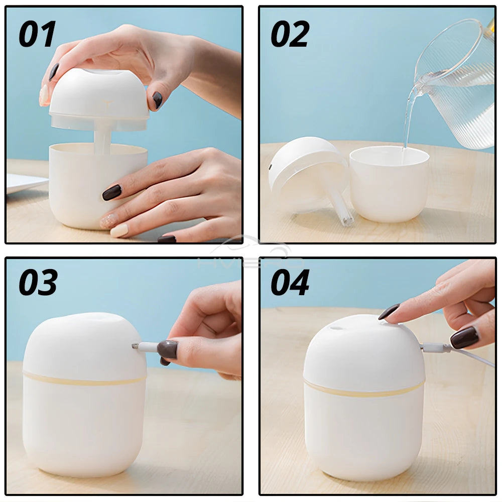 Mini USB Ultrasonic Air Humidifier – 220ML Portable Aromatherapy Diffuser &amp; Mist Maker for Car and Home with Anion Purification