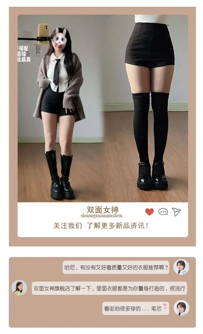 Women's Slim Fit Black Shorts – Korean Streetwear Style, High Elasticity, Clubwear & Casual Fashion for Autumn