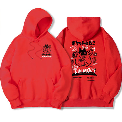 Y2K Harajuku Kawaii Cat Couple Print Hoodie – Unisex Oversized Fleece Pullover for Autumn, Warm Hip Hop Style Sweatshirt