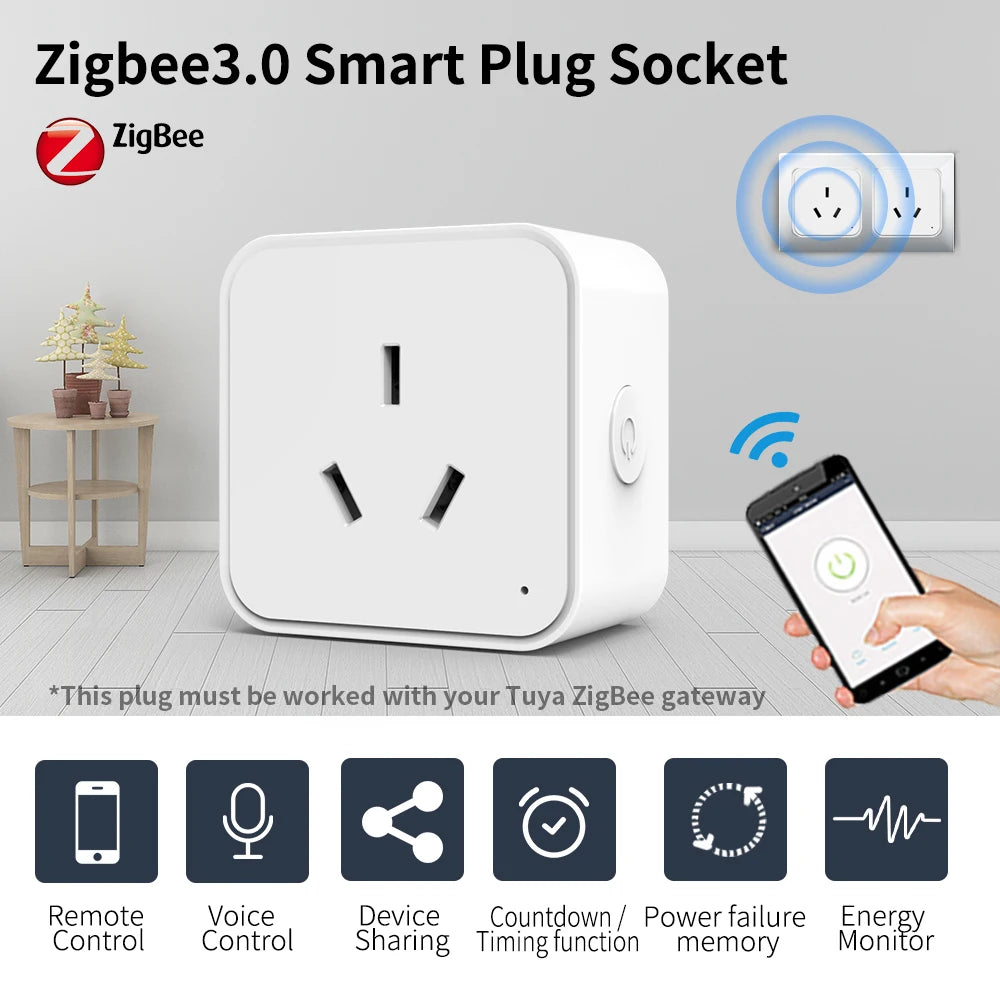 Tuya Zigbee AU Smart Plug with Power Monitoring – Remote Control via Smart Life App, Compatible with Alexa