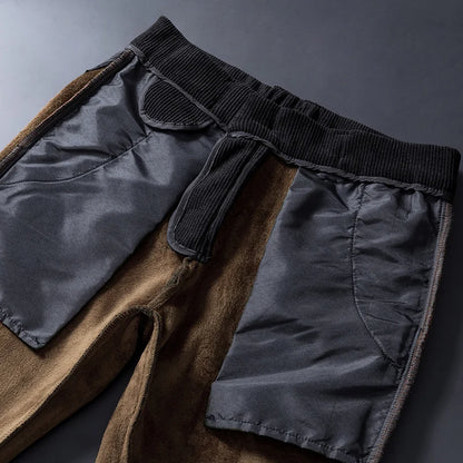 2024 New Men’s Winter Fleece-Lined Corduroy Pants – Slim Fit, Stretchy, Thickened Casual & Business Trousers in Gray & Khaki