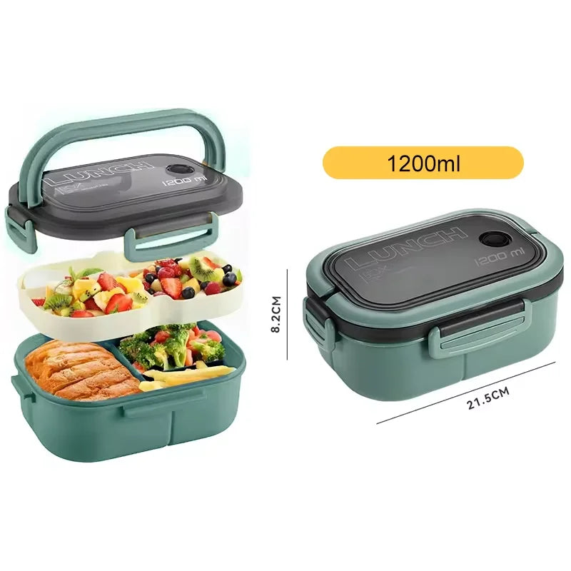 1300ML 4-Compartment Bento Lunch Box with Cutlery – Microwave & Dishwasher Safe, Leakproof Food Container for School, Work & Adults