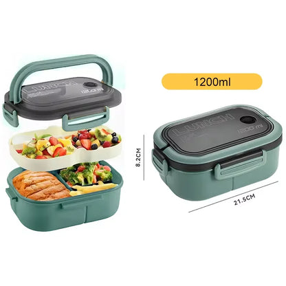 1300ML 4-Compartment Bento Lunch Box with Cutlery – Microwave & Dishwasher Safe, Leakproof Food Container for School, Work & Adults