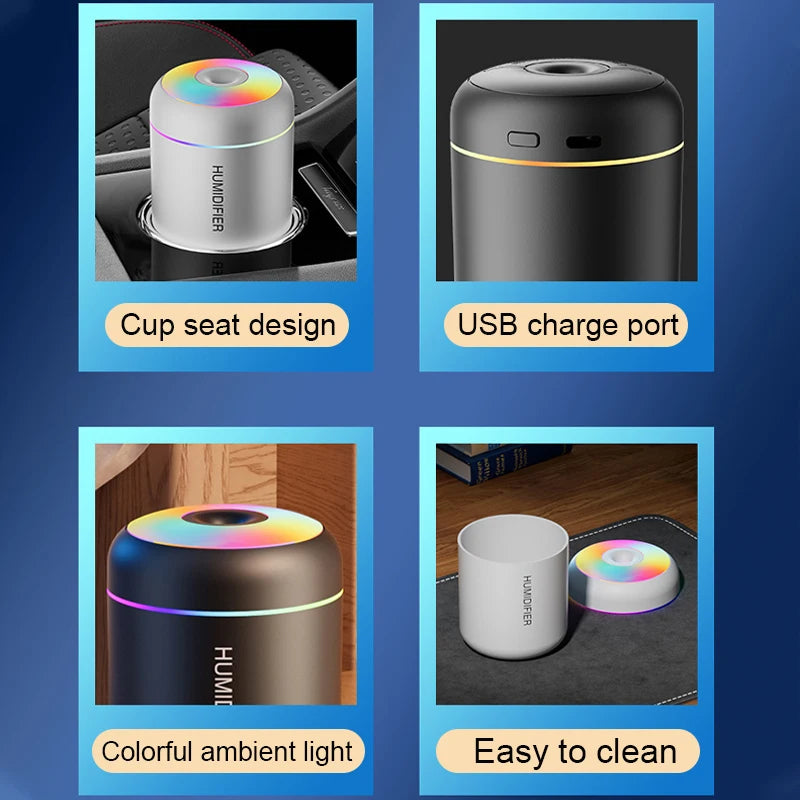 180ml USB Mini Air Humidifier &amp; Essential Oil Diffuser – LED Cool Mist Sprayer for Car, Home, Bedroom, or Office