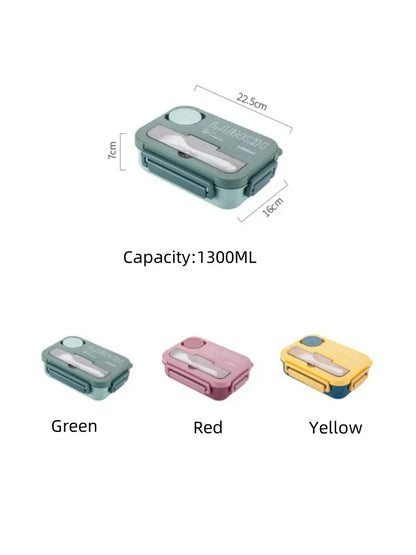 1300ML 4-Compartment Bento Lunch Box with Cutlery – Microwave & Dishwasher Safe, Leakproof Food Container for School, Work & Adults