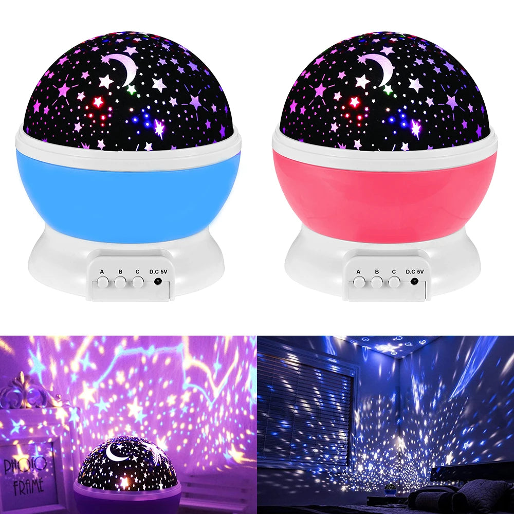 Rotating Starry Sky Night Light Projector – Galaxy Moon Lamp for Baby Nursery, Bedroom Decor &amp; Table Lighting