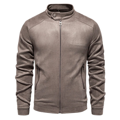 AIOPESON Men's Faux Suede Stand Collar Zip-Up Jacket Casual Business Trucker Coat