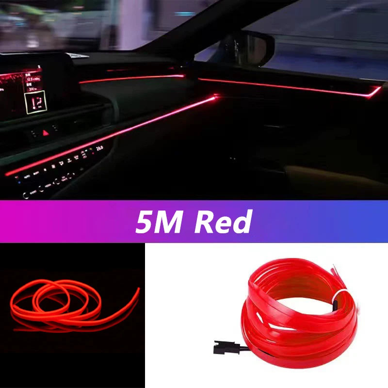 5M LED Car Interior Ambient Light Strip – Flexible Neon USB Decorative Wire for DIY Auto Styling &amp; Party Use
