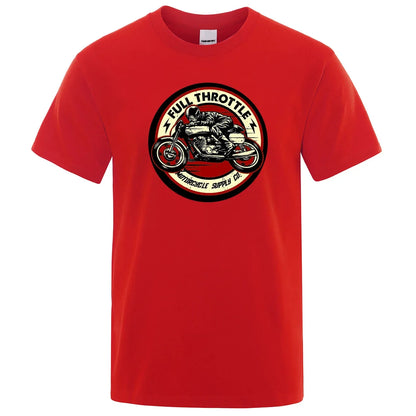 Full Throttle Motorcycle Graphic T-Shirt – Rockabilly Biker Style Cotton Tee for Men, Casual Loose Fit Summer Top