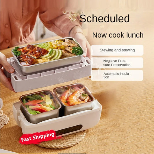Portable Electric Lunch Box with Self-Heating, 220V Rice Cooker and Multi-Function Food Steamer