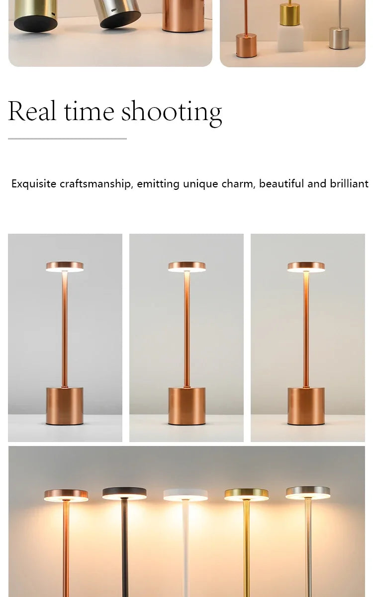 USB Rechargeable LED Night Lamp – Touch Control Table Light with 3 Color Modes, Metal Body, Ideal for Bedside, Hotel, Bar, or Bedroom Decor