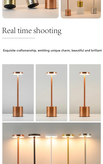 USB Rechargeable LED Night Lamp – Touch Control Table Light with 3 Color Modes, Metal Body, Ideal for Bedside, Hotel, Bar, or Bedroom Decor