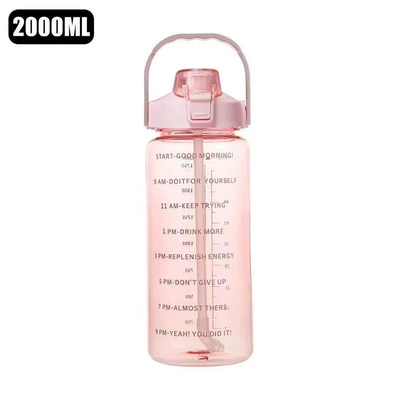 2L Motivational Water Bottle with Time Markers – Leakproof Large Capacity Sports Bottle for Fitness, Office &  Outdoor Use