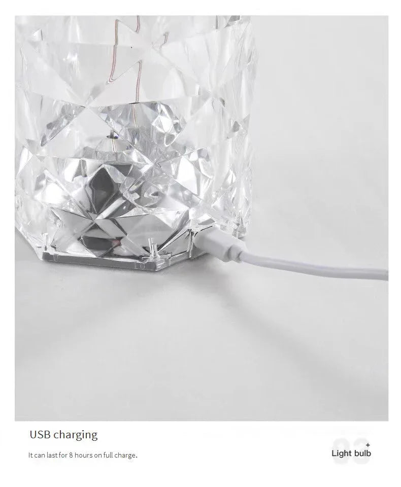 Rechargeable Crystal Rose Night Lamp – Acrylic Bedside Light with Touch Control for Romantic &amp; Ambient Home Decor