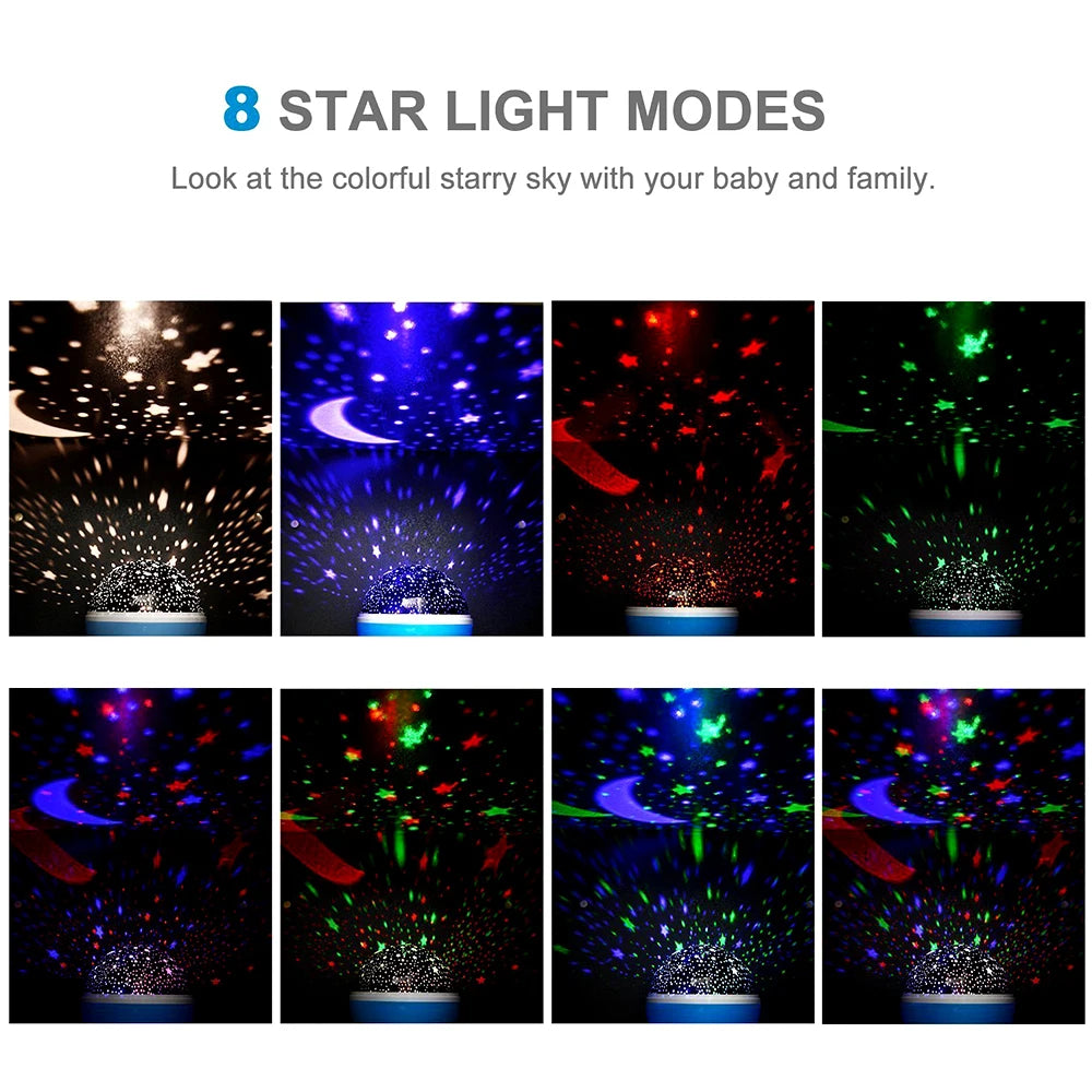 Rotating Starry Sky Night Light Projector – Galaxy Moon Lamp for Baby Nursery, Bedroom Decor &amp; Table Lighting