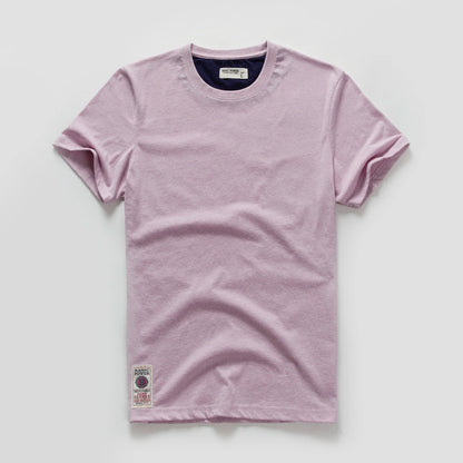 New Men's Cotton Solid Color Short Sleeve T-Shirt – Multi Pure Colors, Fancy Yarn Fabric in Wine, White, and Blue