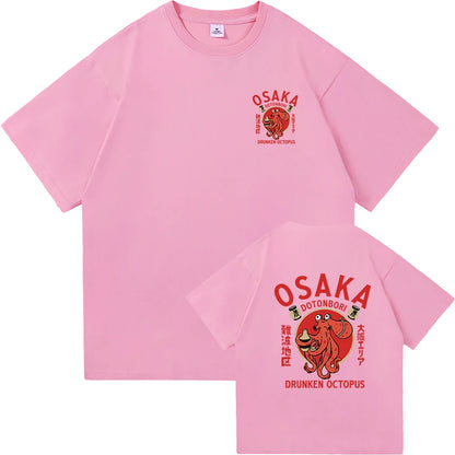 Osaka Dotonbori Drunk Octopus Graphic Tee – Unisex Harajuku-Style High-Quality Cotton T-Shirt for Men & Women, Perfect as a Couple’s Gift
