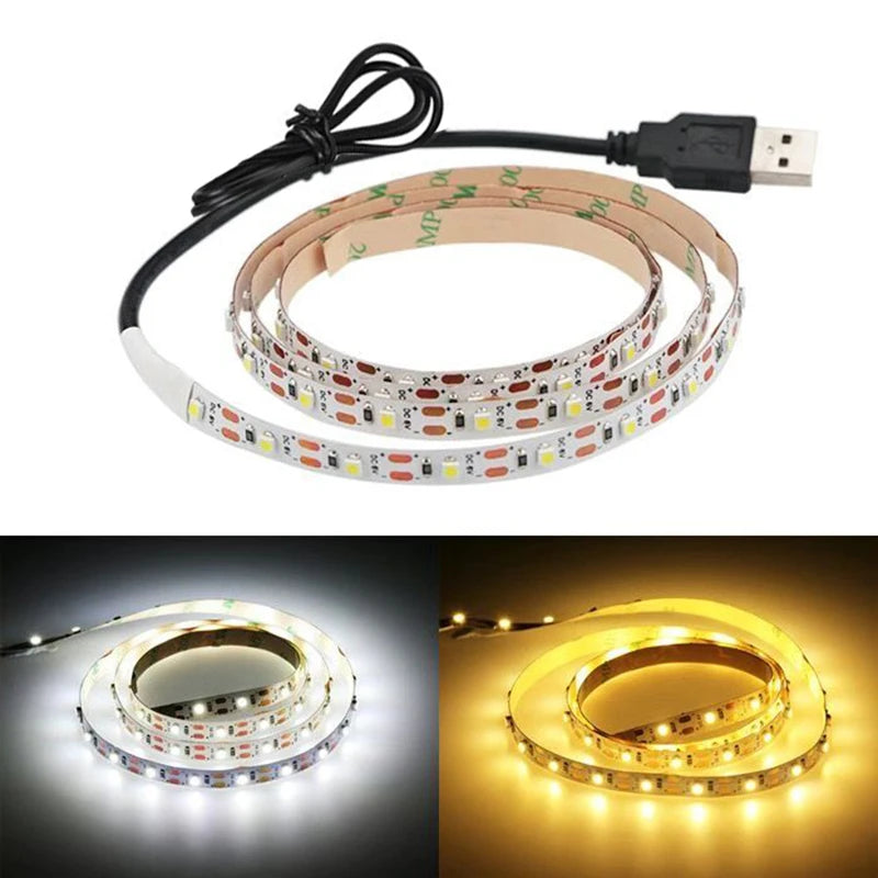 DC 5V USB Flexible LED Strip Lights 2835 Tape Ribbon for Home and Room Decoration, 1-5m Warm White LED Backlight for TV &nbsp;