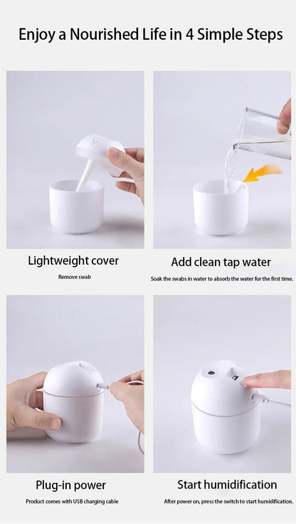 Mini USB Air Humidifier – Portable Desktop Aroma Diffuser, Silent Operation, Indoor Mist Maker for Home or Office &nbsp;