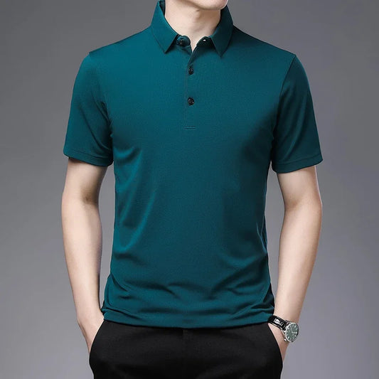 2024 Men's Solid Color Polo Shirt – Summer Casual Business Style, Short Sleeve, Comfortable & Breathable