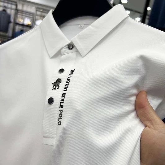 Men's Premium Printed Polo Shirt – Short Sleeve, Seamless Ice Silk, Breathable Golf & Business Casual Summer Tee