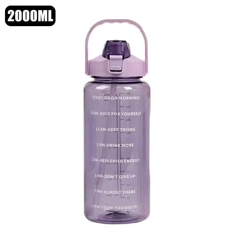 2L Motivational Water Bottle with Time Markers – Leakproof Large Capacity Sports Bottle for Fitness, Office &  Outdoor Use