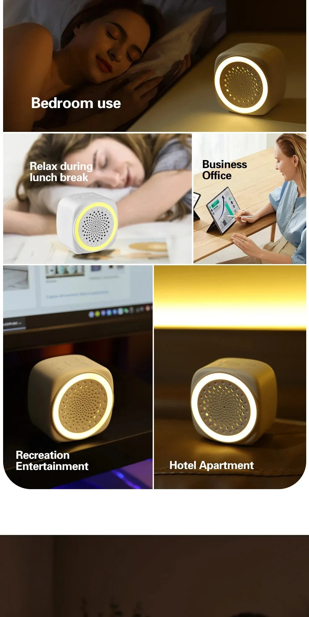 RGB Light Baby White Noise Machine with Timer, Sleep Sound Player, Night Light, USB Rechargeable - White
