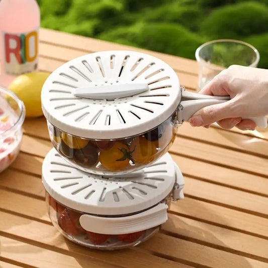 2-in-1 Folding Rice Washer & Strainer Bowl with Lid – Multi-Function Plastic Basin for Rinsing Fruits, Vegetables & Grains