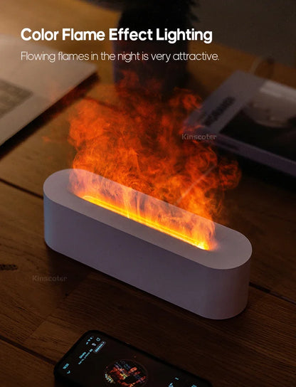 Ultrasonic Flame Effect Aroma Diffuser – Essential Oil Humidifier with RGB Fire Light &amp; Night Glow Mist