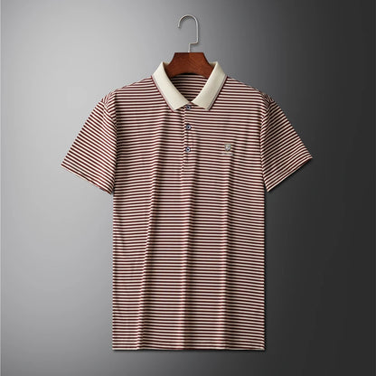 Premium Cotton Men's Summer Polo Shirt – 2024 Soft Short Sleeve Tee with Stripe Accents & Brand Badge Design