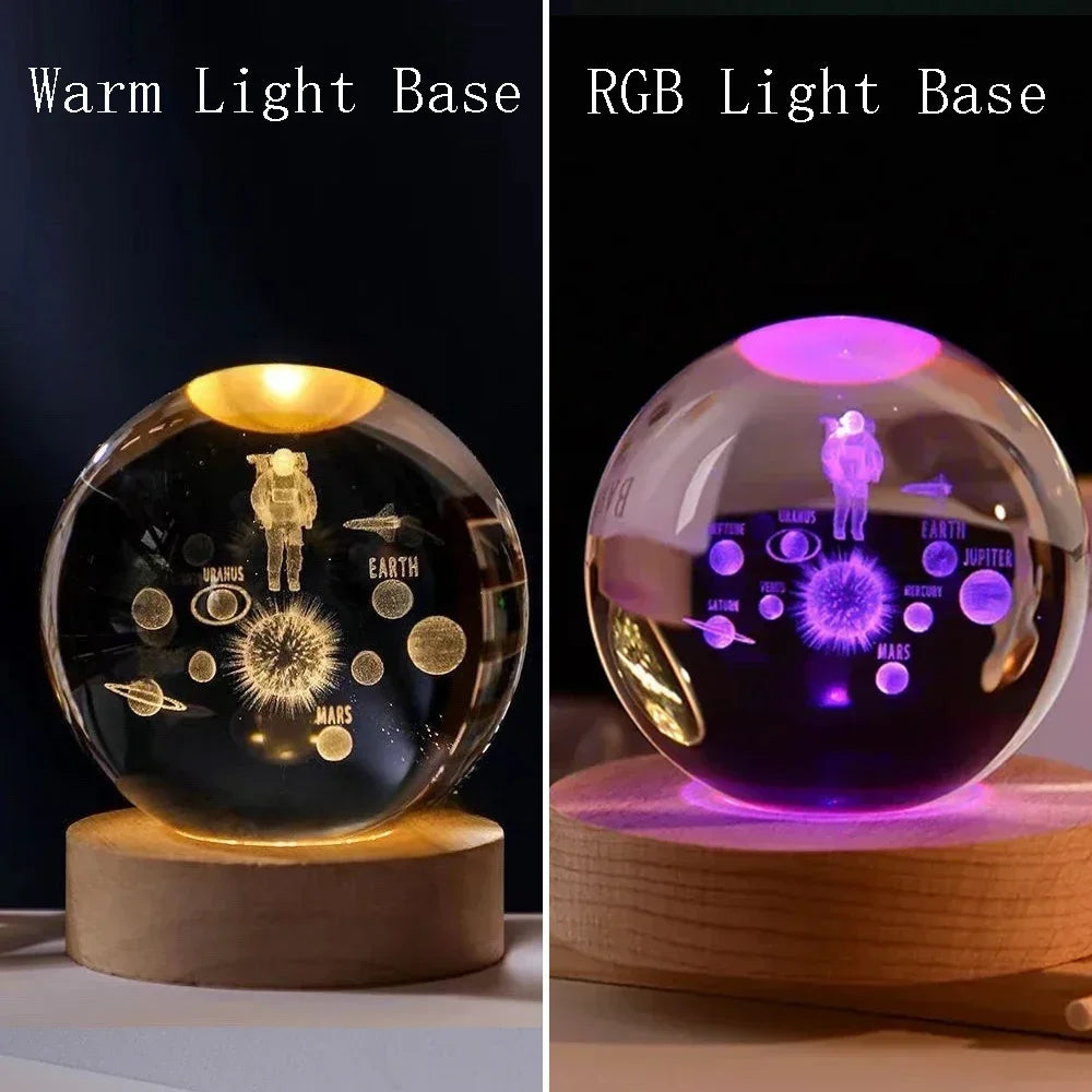 3D Laser Engraved Solar System Crystal Ball Night Light – Planet Globe Lamp for Home Décor, Astronomy Gift, Birthday Present