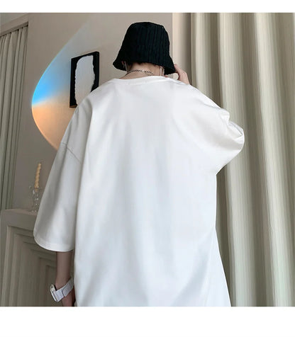 Men’s Oversized White Cotton T-Shirt – Solid Color Summer Casual Fashion Tee, Size up to 5XL