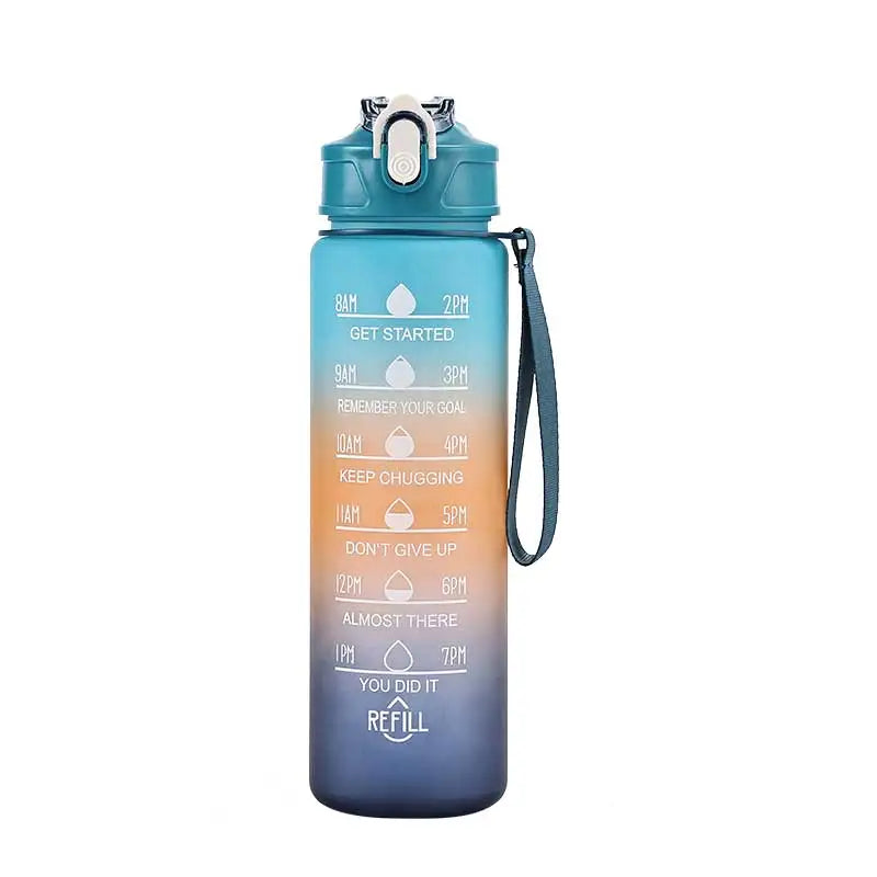 Time-Marked Sports Water Bottle with Straw and Leak-Proof Flip Lock – Portable Hydration Bottle for Outdoor Activities