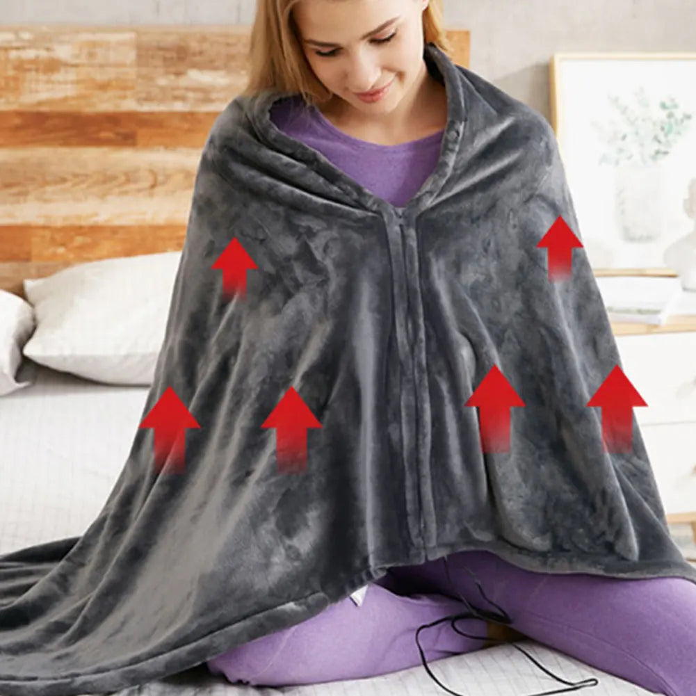 Wearable Electric Heating Shawl Blanket with 3 Temperature Levels, USB 5V Charging, Coral Velvet, 8 Heating Zones, Quick Warm-Up