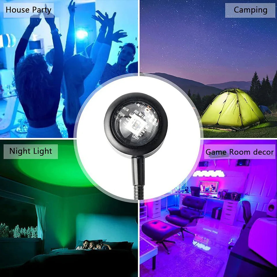 USB Sunset Projection Lamp with Rainbow Effect – Atmospheric Night Light for Photography, Selfies, Coffee Shops, Live Streaming, and Wall Decoration