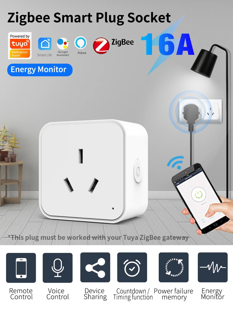 Tuya Zigbee AU Smart Plug with Power Monitoring – Remote Control via Smart Life App, Compatible with Alexa