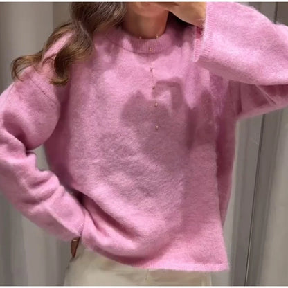 Women's Cozy Mohair Striped Knit Sweater – Warm O-Neck Pullover with Full Sleeves, Autumn 2025 Fashion