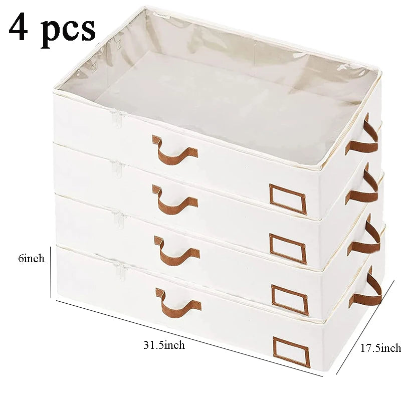 4-Pack Foldable Underbed Storage Boxes for Clothes – Durable Clothes Organizer with Sturdy Frame and Thick Fabric