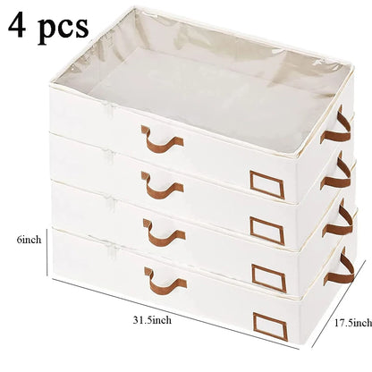 4-Pack Foldable Underbed Storage Boxes for Clothes – Durable Clothes Organizer with Sturdy Frame and Thick Fabric