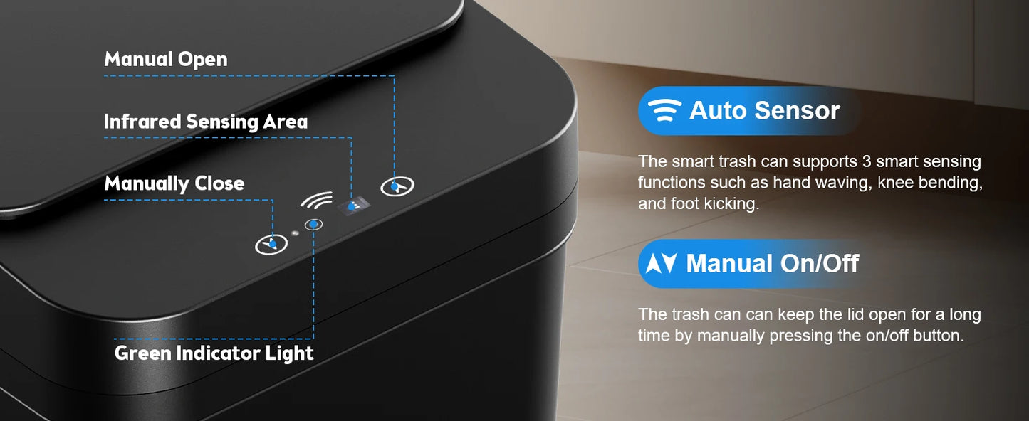 12L Smart Touchless Trash Can – Automatic Motion Sensor Waste Bin with Lid, Waterproof Electric Garbage Bin for Bathroom &amp; Kitchen