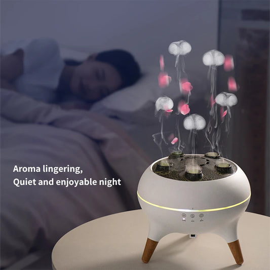 350ML Flame-Effect Jellyfish Aroma Diffuser – Dynamic Essential Oil Air Humidifier with Gradient LED Night Light for Desktop Use