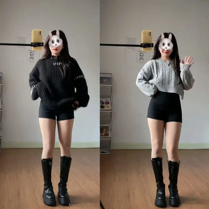 Women's Slim Fit Black Shorts – Korean Streetwear Style, High Elasticity, Clubwear & Casual Fashion for Autumn