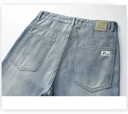 Vintage Men’s Baggy Jeans – Korean Style Starry Sky Fabric, Straight Fit Casual Denim Trousers, High Street Personalized Pants