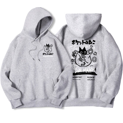 Y2K Harajuku Kawaii Cat Couple Print Hoodie – Unisex Oversized Fleece Pullover for Autumn, Warm Hip Hop Style Sweatshirt