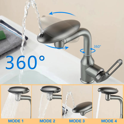 Multi-Functional Waterfall Basin Faucet with 4 Spray Modes, 360° Rotating Hot & Cold Sink Mixer Tap for Bathroom Use